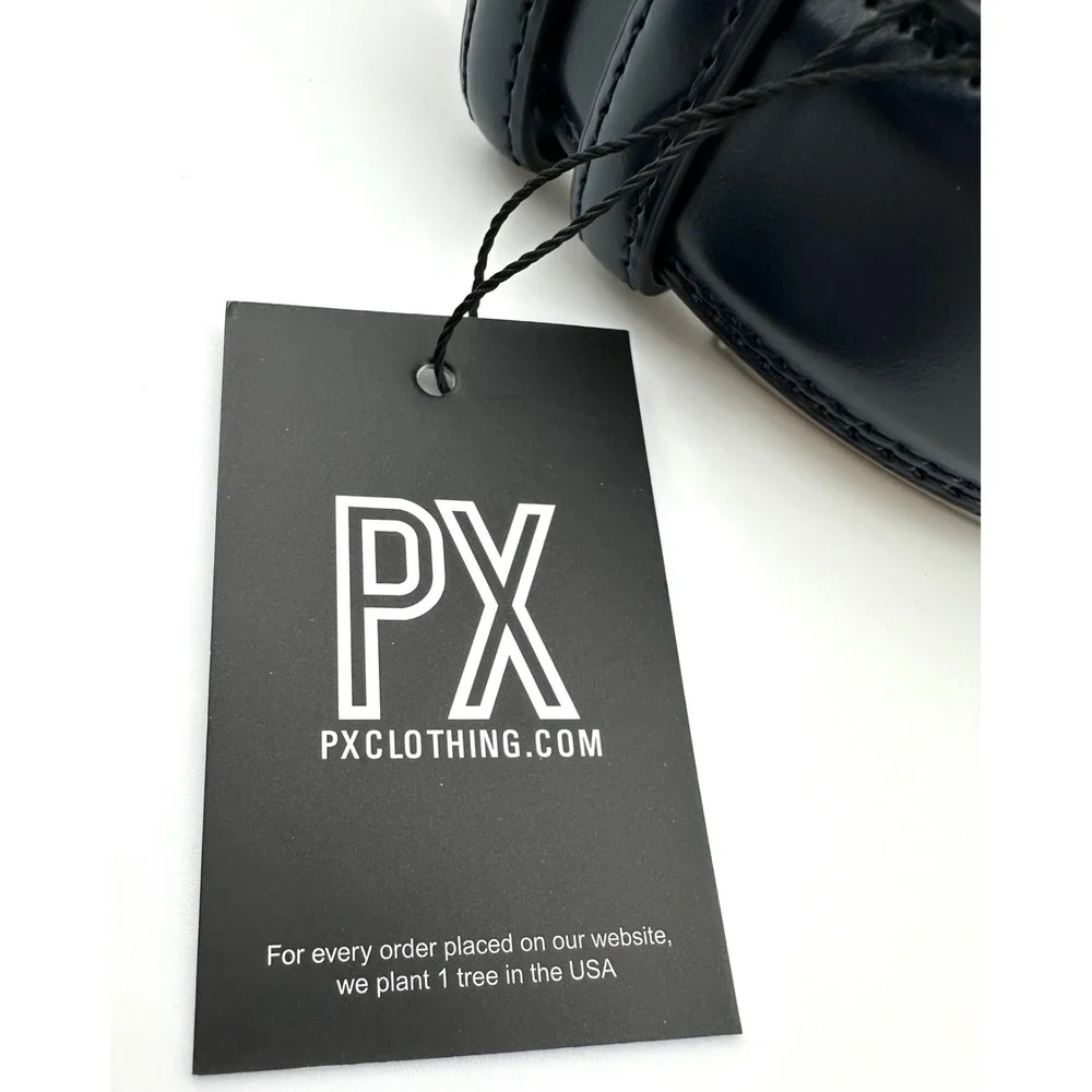 PX Clothing Leather Belt Stainless Steel Buckle Dark Navy Blue Men's Size 30 NWT